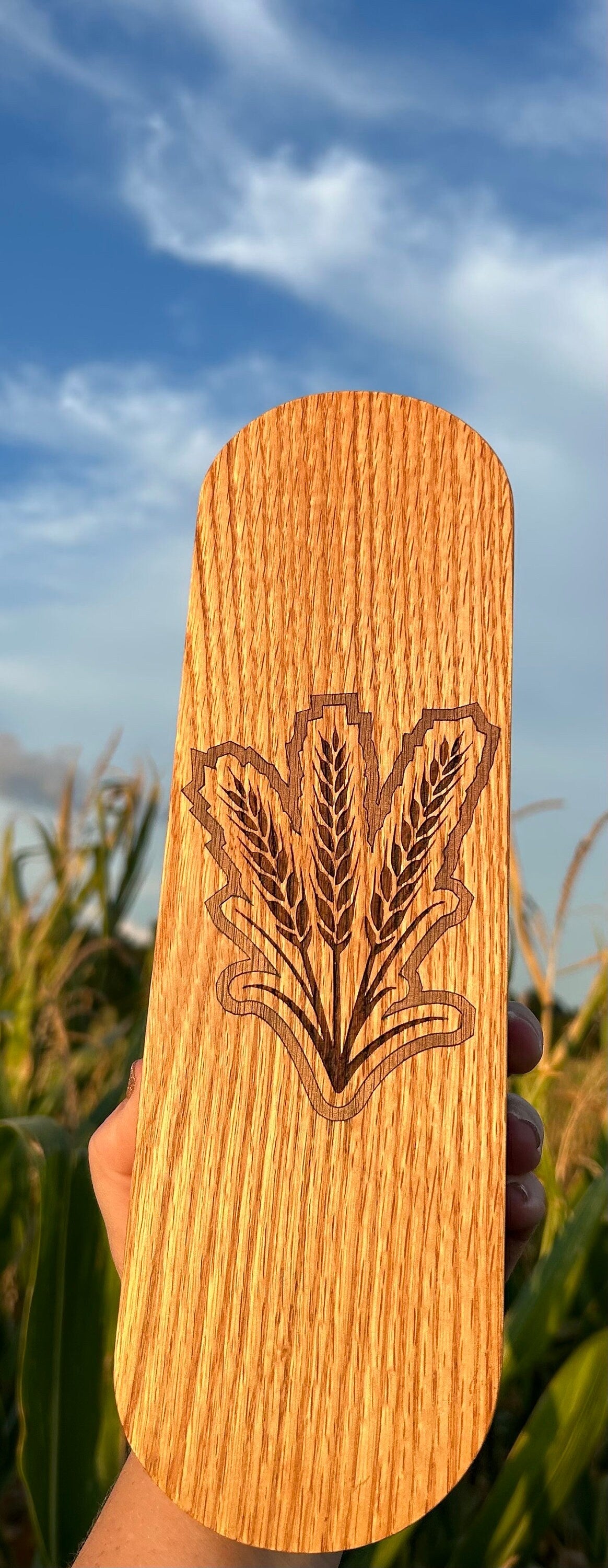 Quilters Clapper- Wheat-Farmers Wife-Handcrafted from Oak and Walnut Wood Inlay with Laser Engraving